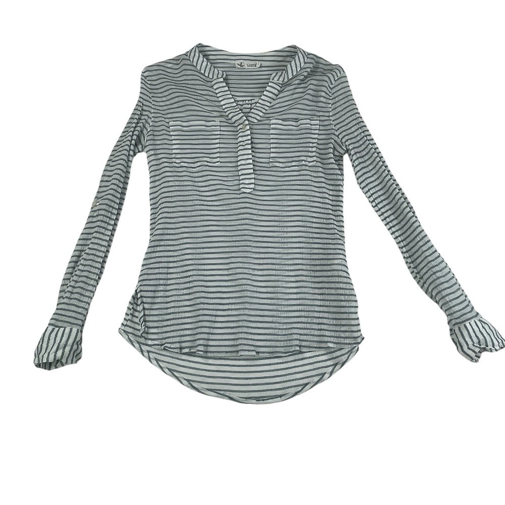 Carve Designs XS Stripe Organic Cotton Long Sleeve Blue/White Roll Tab Tunic